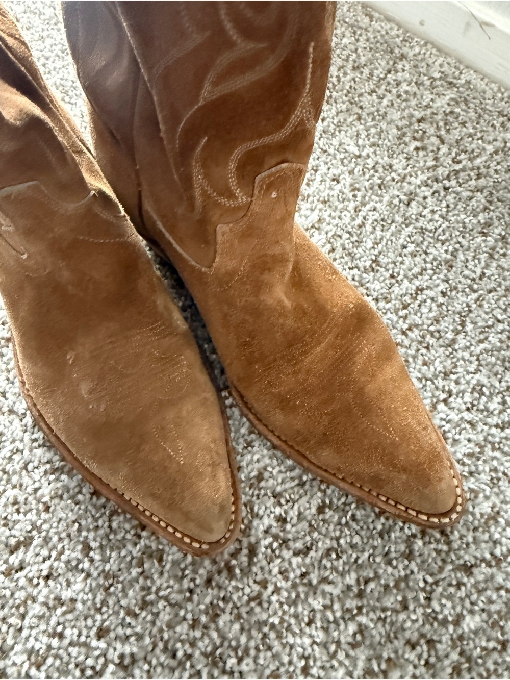 Tan Suede Western Cowboy Boots genuine leather - Picture 4 of 6